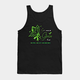 I Wear Green For Mental Health Awareness Butterfly Ribbon Tank Top